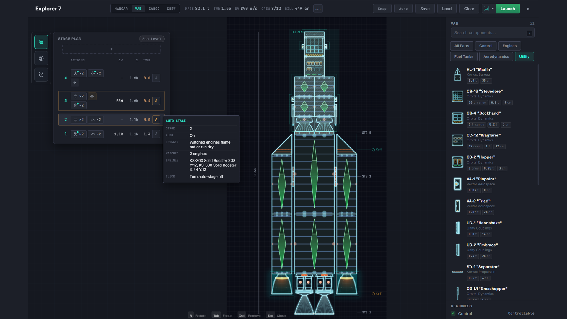 Building a rocket in the vehicle assembly editor